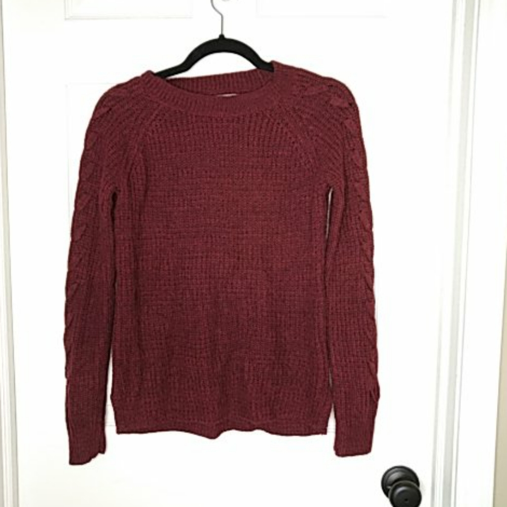 Juniors SO Maroon Knit Crew Sweater Sz S
